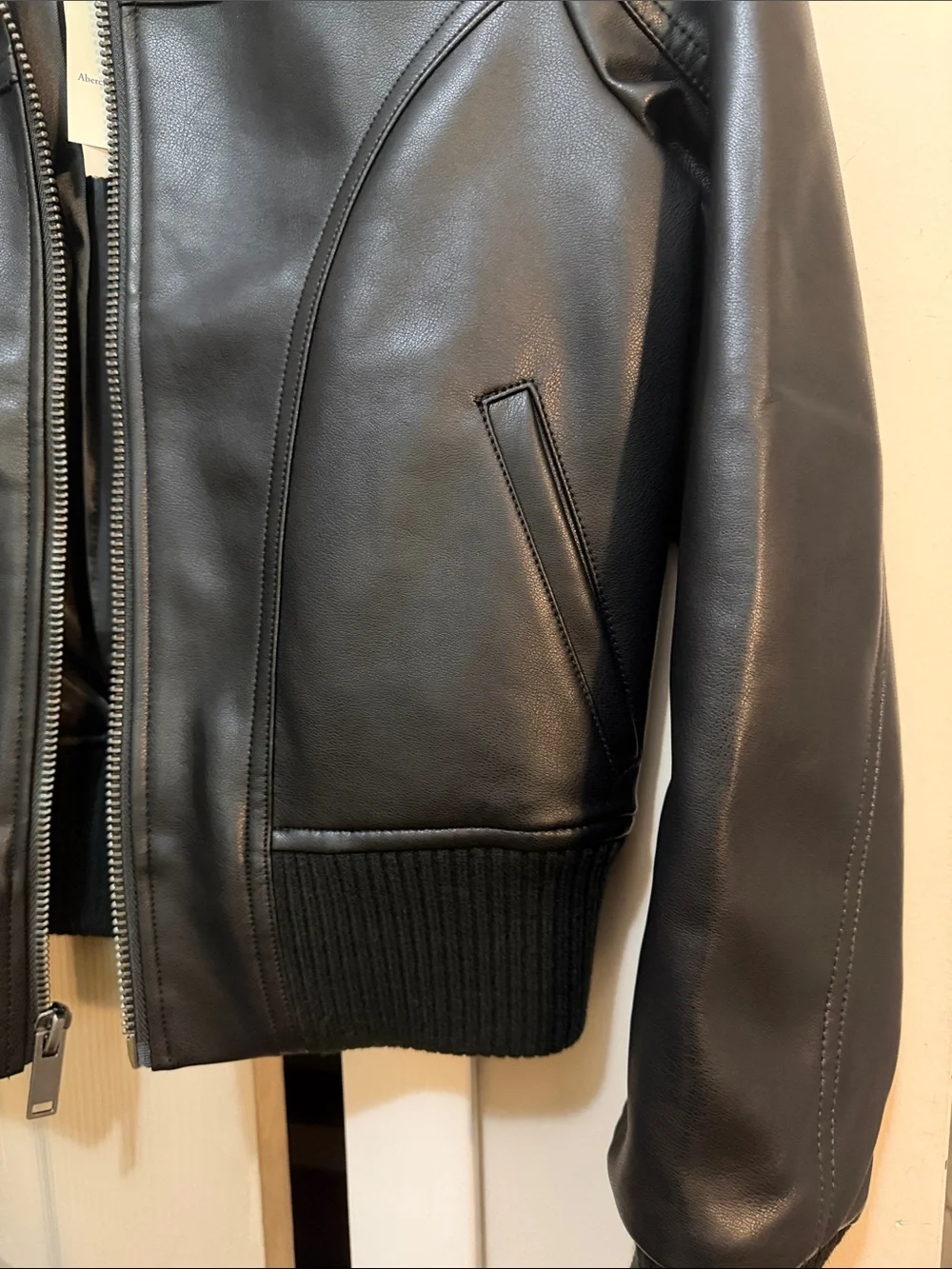 Abercrombie & Fitch Black Faux Leather Bomber Jacket